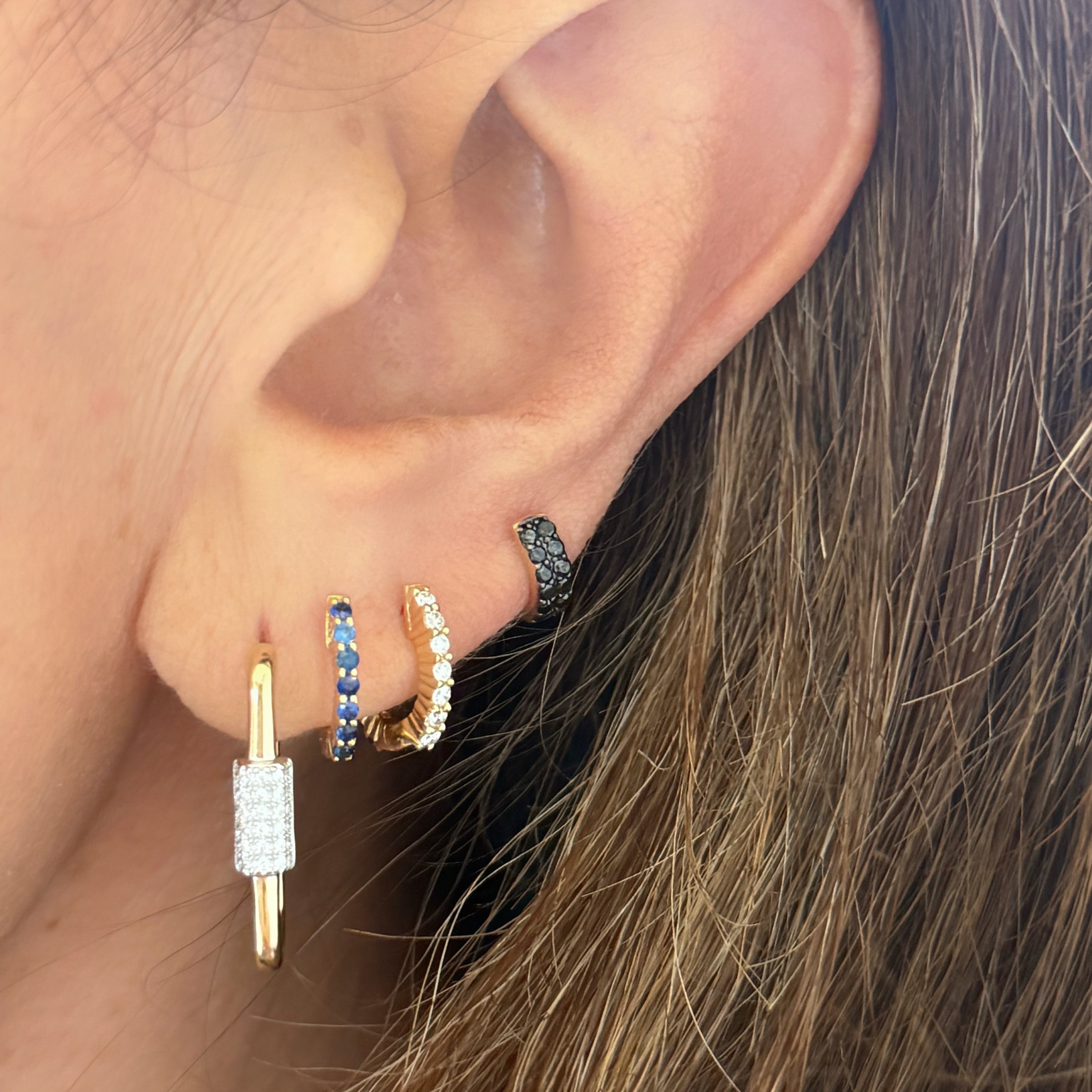 Black Diamond Two Row Huggie Earring