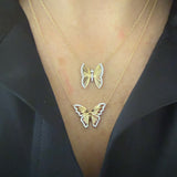 Solid Gold Diamond Butterfly  Necklace