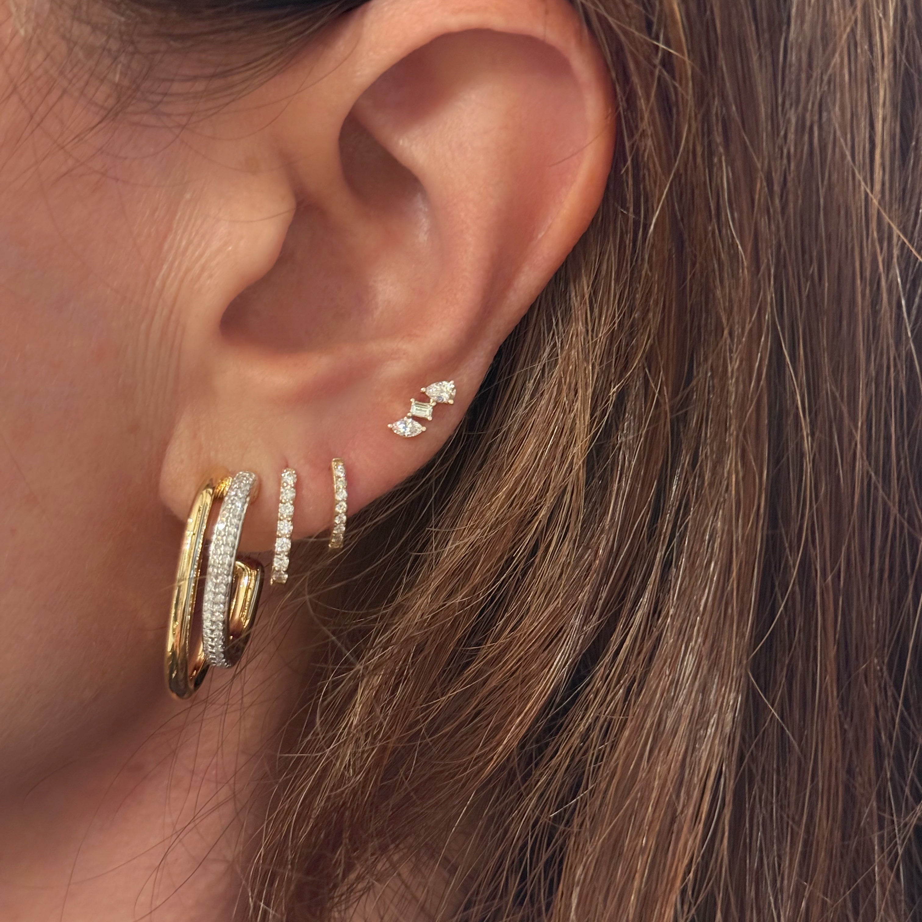 Pear, Marquise And Baguette Diamond Stud