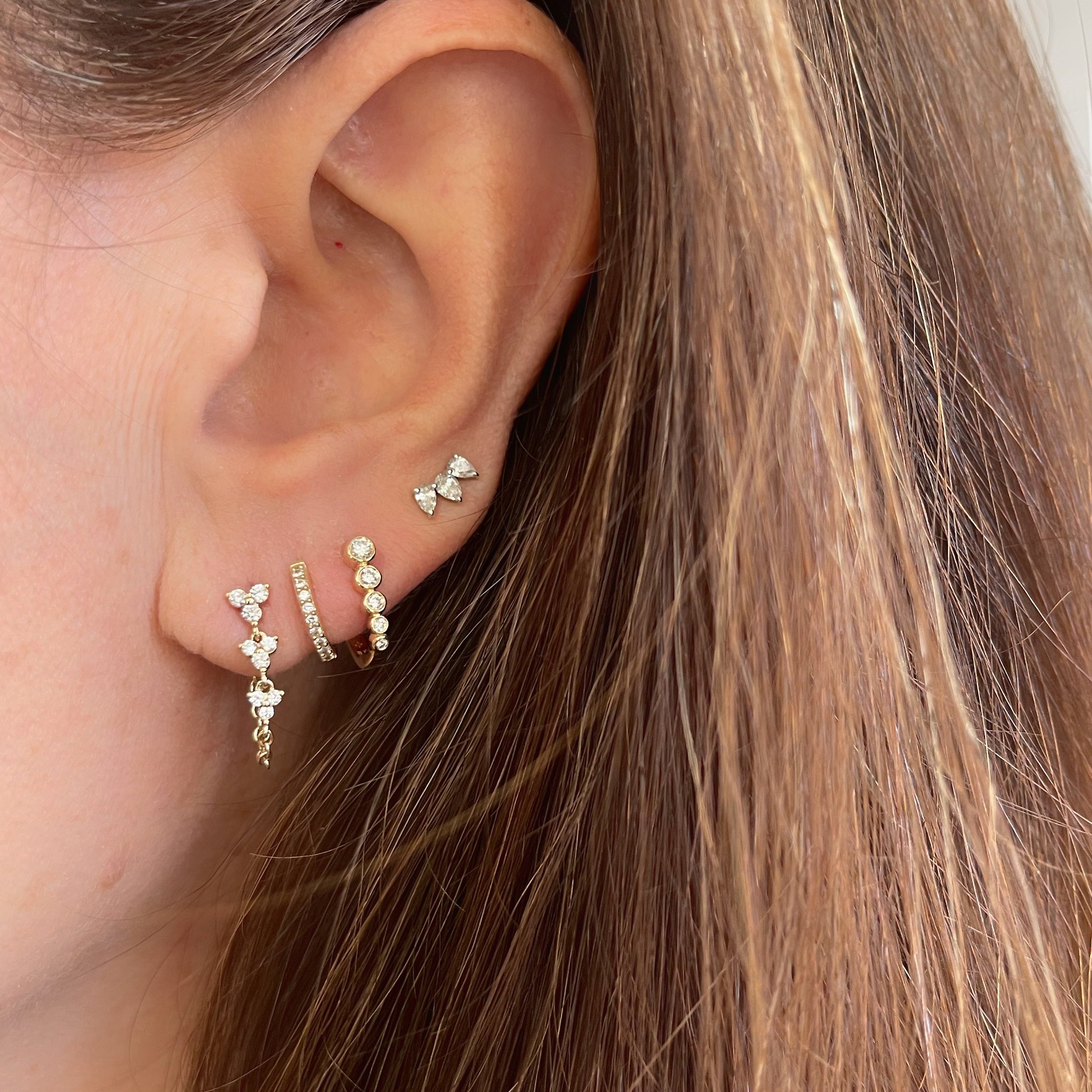 Five Bezel Diamond Huggie Earrings