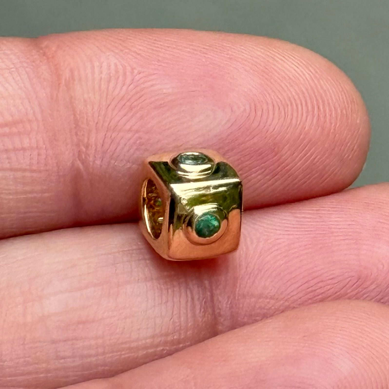 Gold Cube With Emeralds Spacer Bead