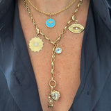 Gold With Diamond Ribbed Evil Eye Charm
