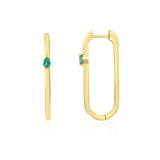 Paper Clip Link Earring With Emerald