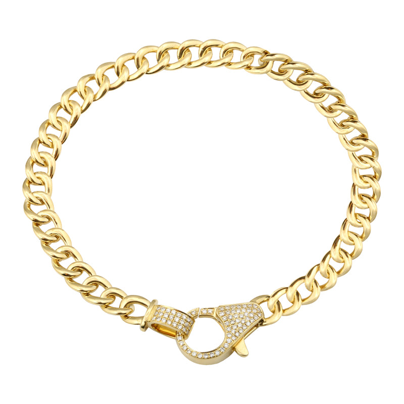 14k Yellow Gold Cuban Link Diamond Clasp Bracelet