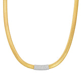 Flexible Gold And Pavé Diamond Bar Omega Necklace