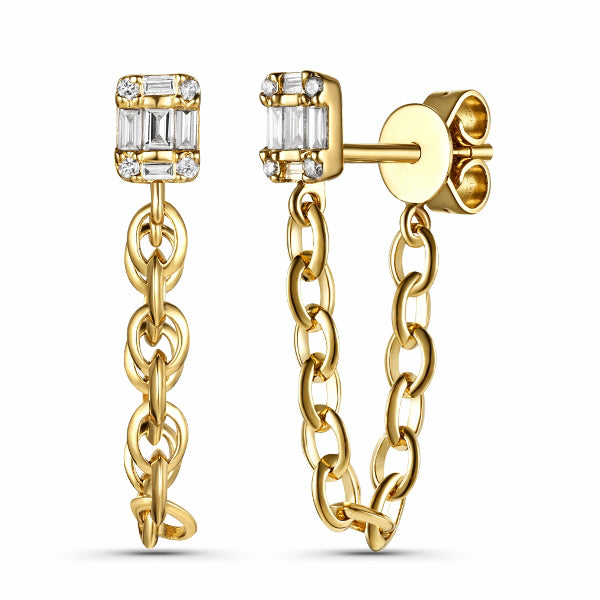 Diamond Baguette Chain Earring