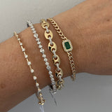 Gold Emerald Cut Emerald Cuban Link Chain Bracelet