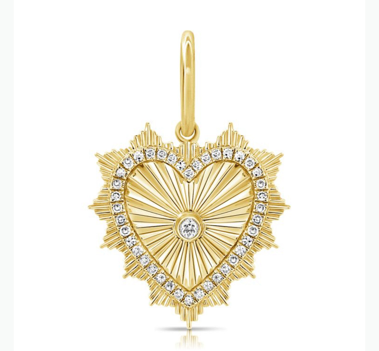 Large Fluted Heart With Diamond Charm