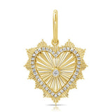 Large Fluted Heart With Diamond Charm