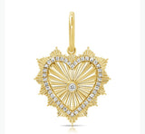 Large Fluted Heart With Diamond Charm
