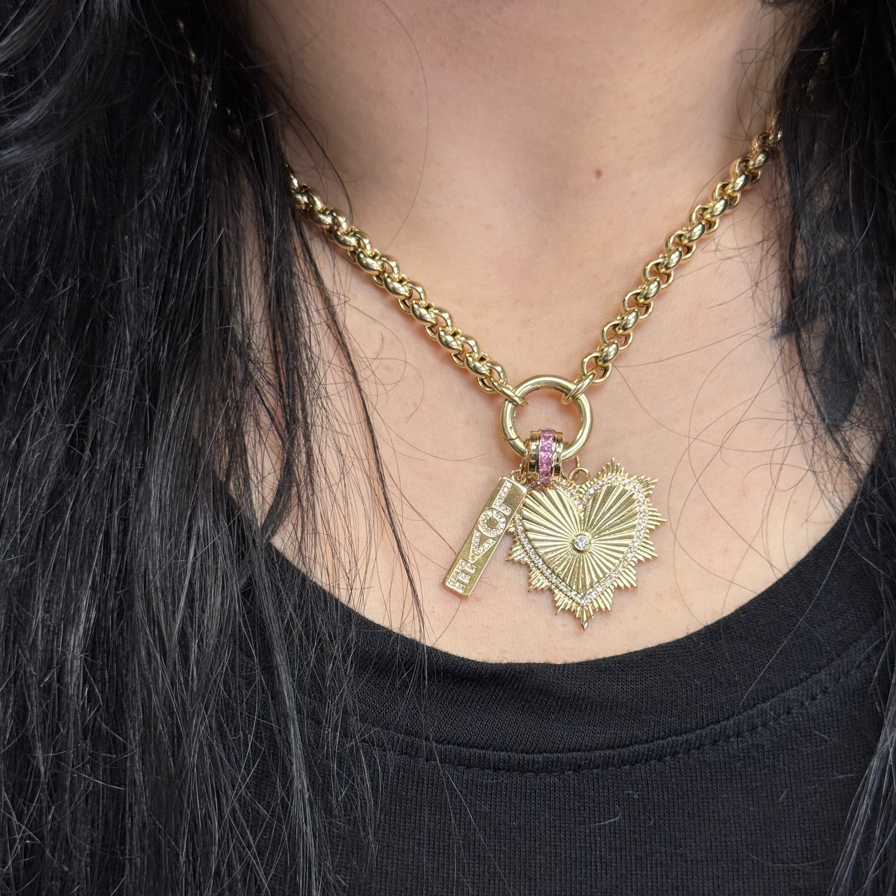 Large Fluted Heart With Diamond Charm