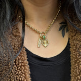 Small Fluted Diamond And Emerald Heart  Charm