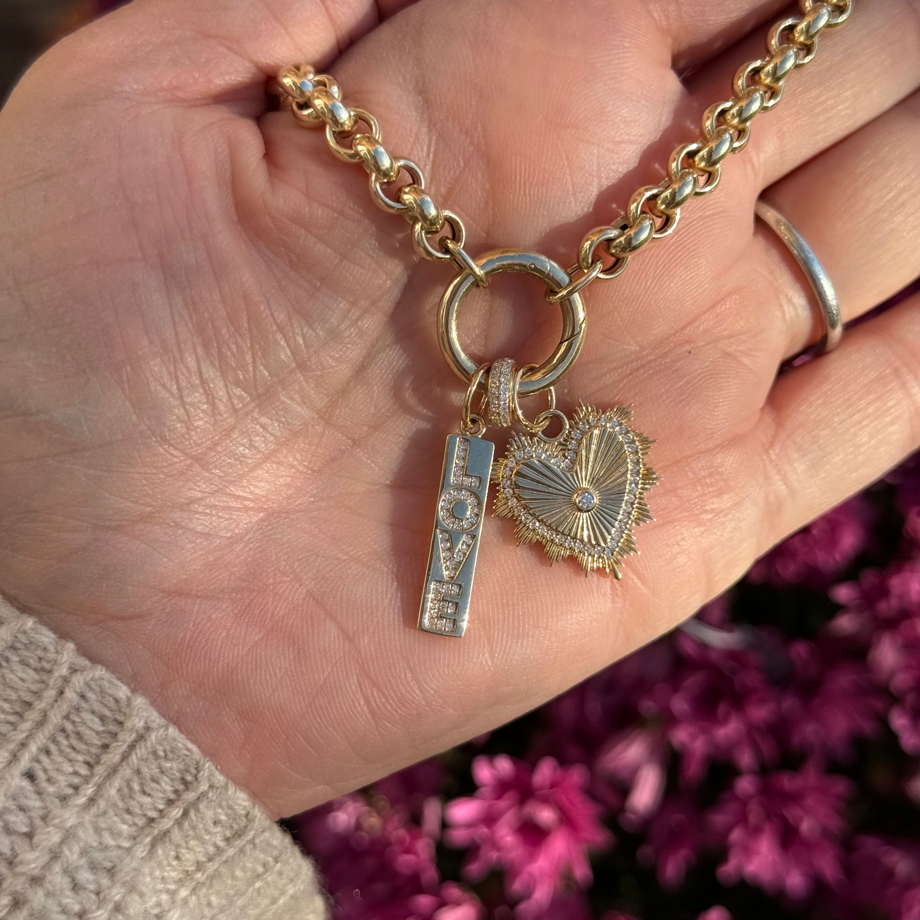 Small Fluted Heart With Diamond Charm