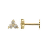 Flat Back Three Diamond Triangle Stud Earring