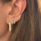 Large Three Bezel Diamond Stud Earring