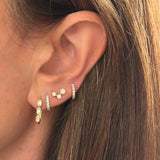 Three Diamond Baguett Rectangular Hoop Earrings