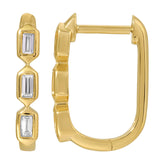 Three Diamond Baguett Rectangular Hoop Earrings