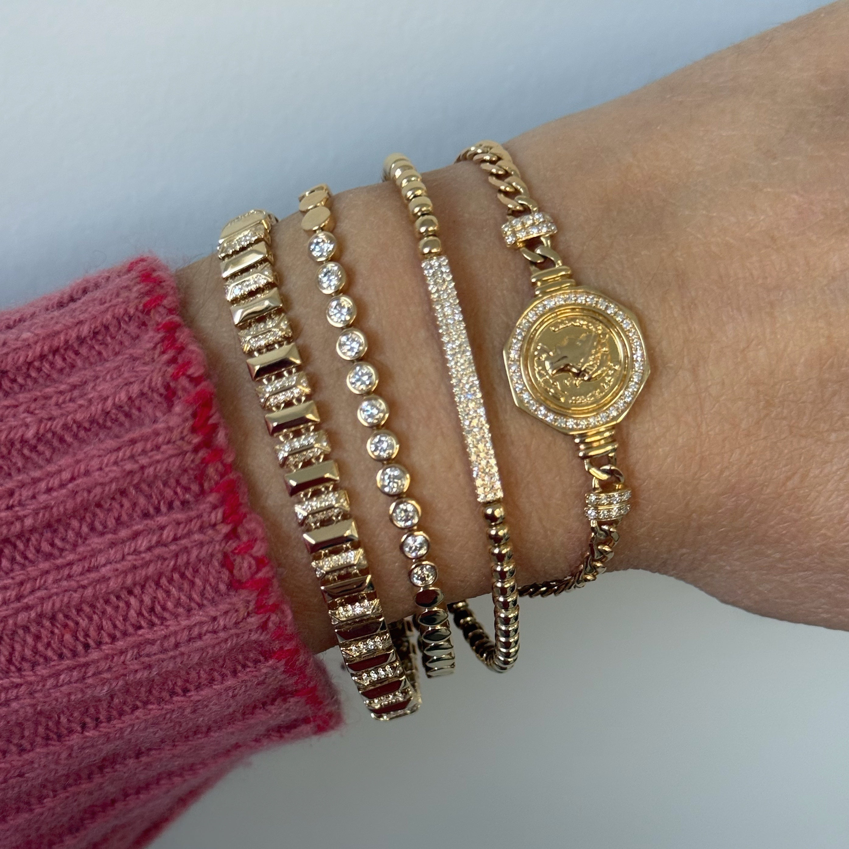 Partial Bezel Set Diamond And Disc Bracelet