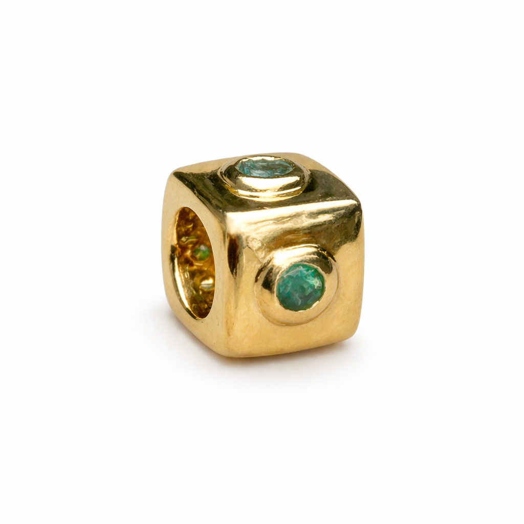 Gold Cube With Emeralds Spacer Bead