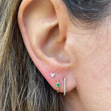 Emerald And Diamond Two Row J Huggie Earrings