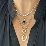 Blue Sapphire Cab Bezel Necklace