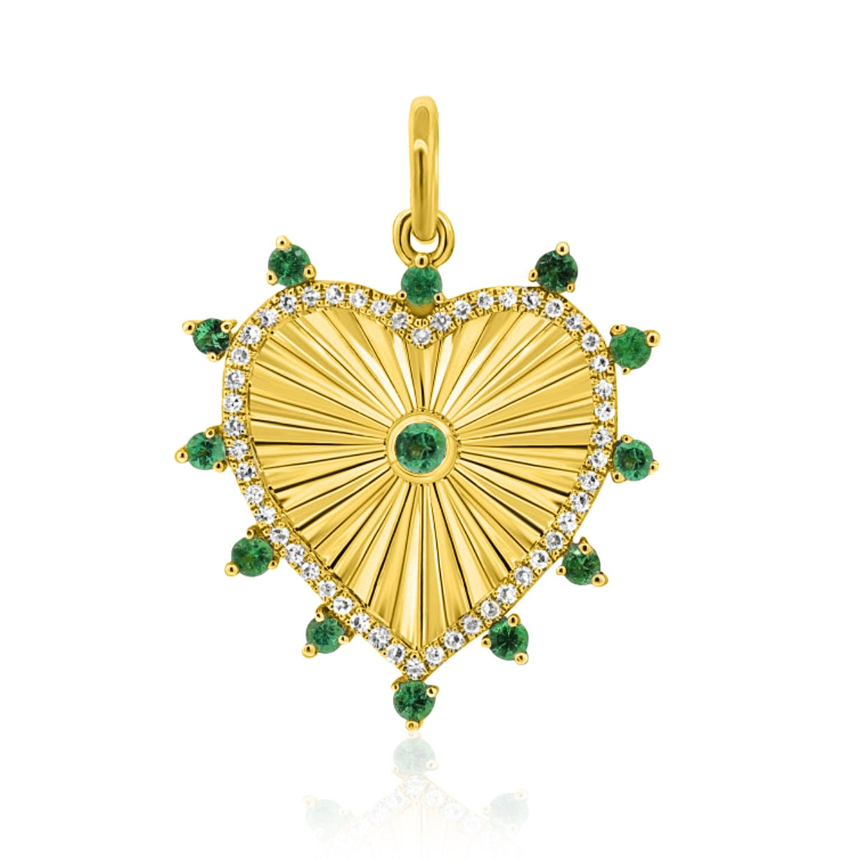 Small Fluted Diamond And Emerald Heart  Charm