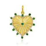 Small Fluted Diamond And Emerald Heart  Charm