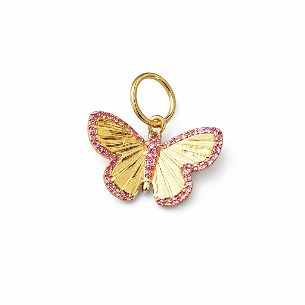 14k Yellow Gold Pink Sapphire Butterfly Charm