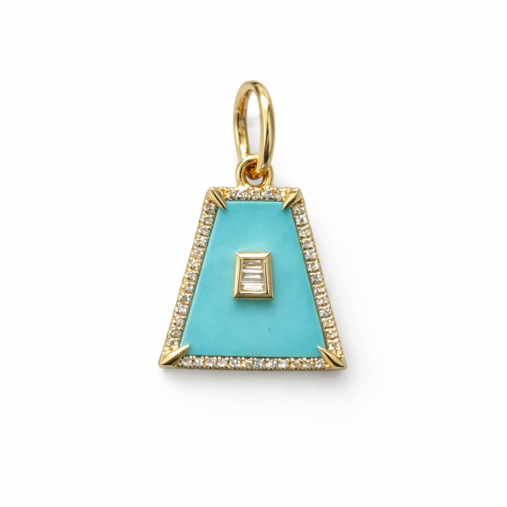 Trapezoid Diamond And Turquoise Charm
