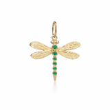 14k Yellow Gold Emerald Dragonfly Charm