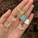 14k Yellow Gold Emerald Dragonfly Charm