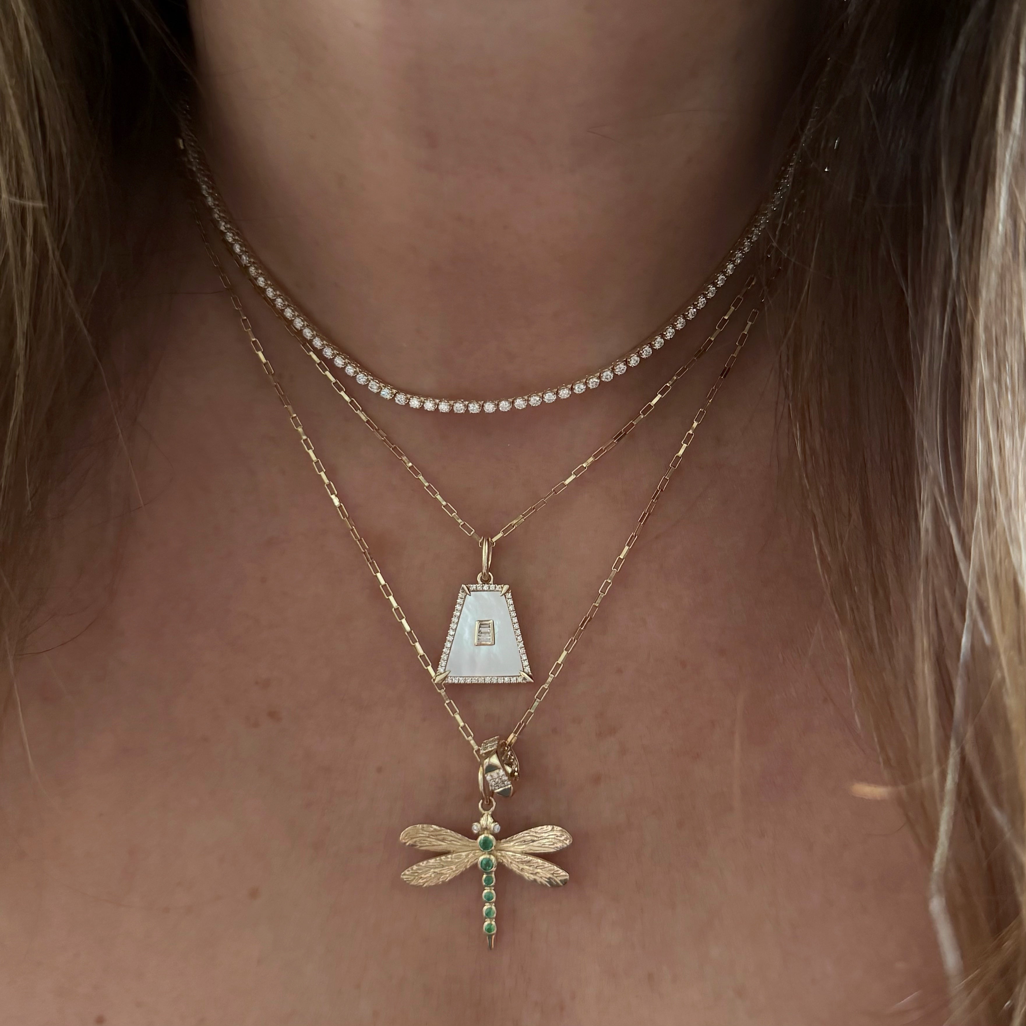14k Yellow Gold Emerald Dragonfly Charm