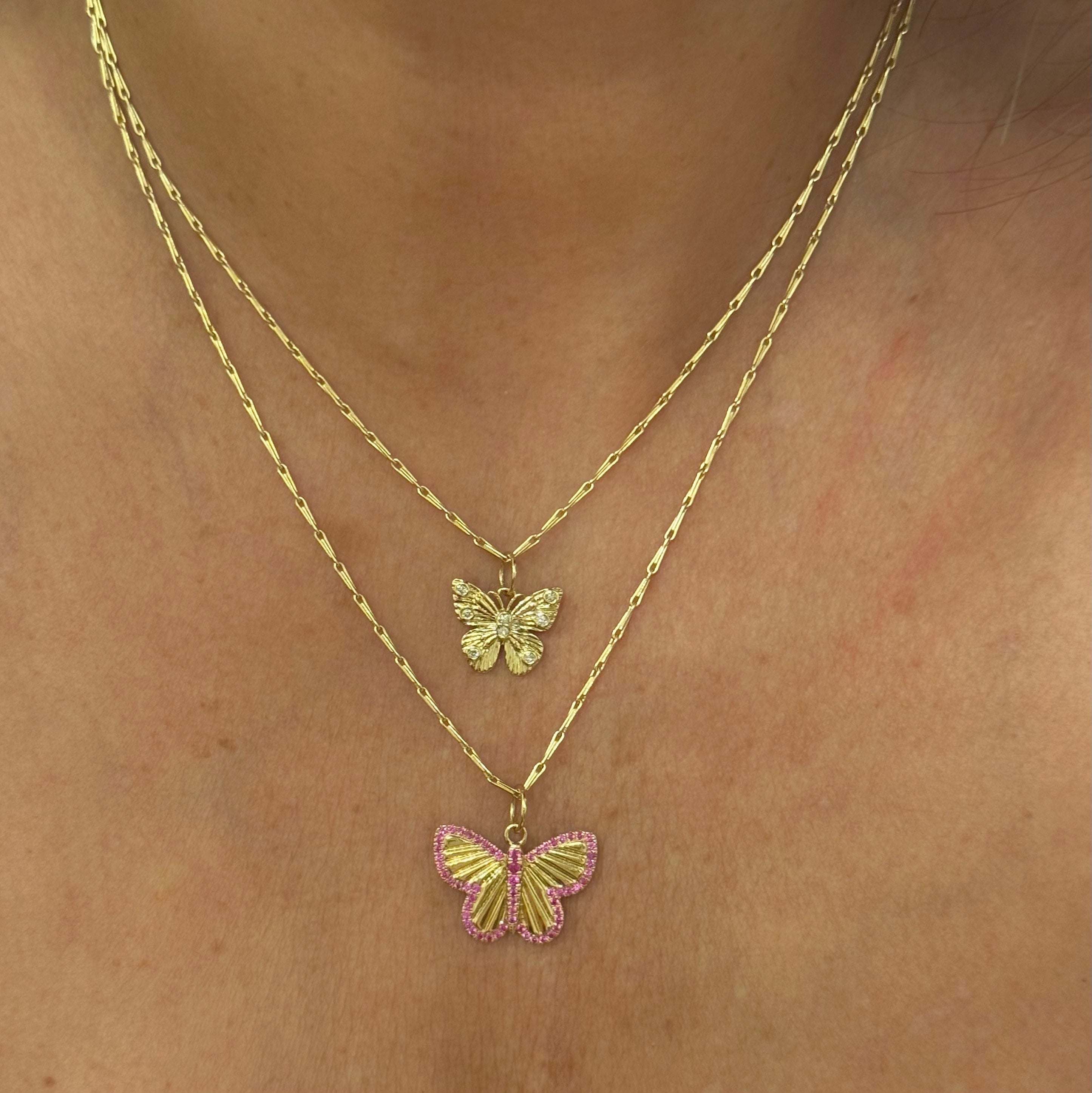 14k Yellow Gold Pink Sapphire Butterfly Charm