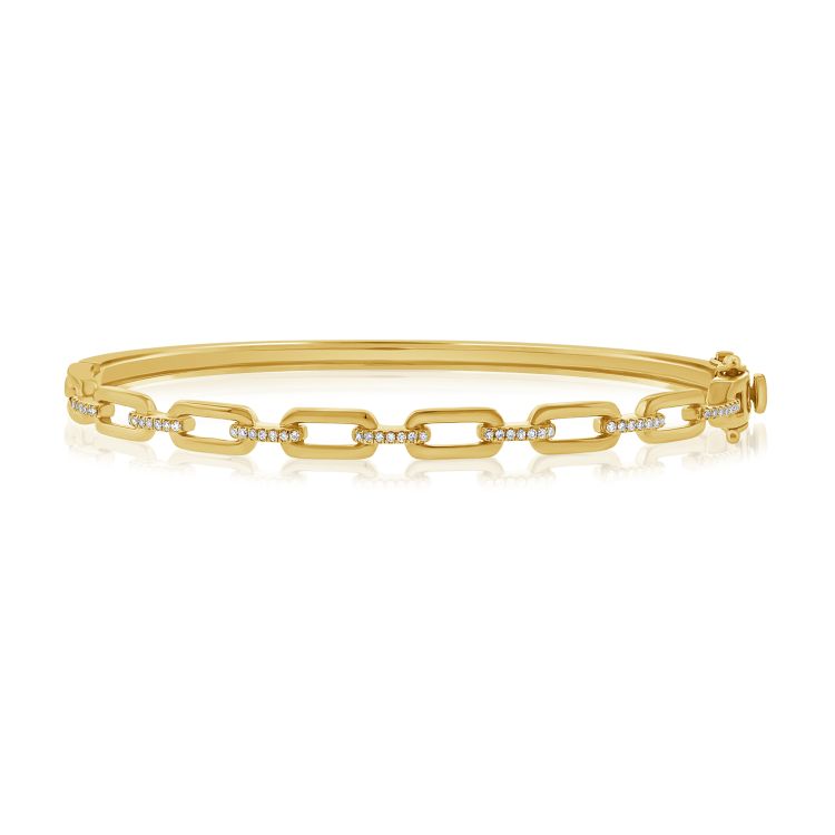 Diamond And Gold Rectangular Link Bangle Bracelet