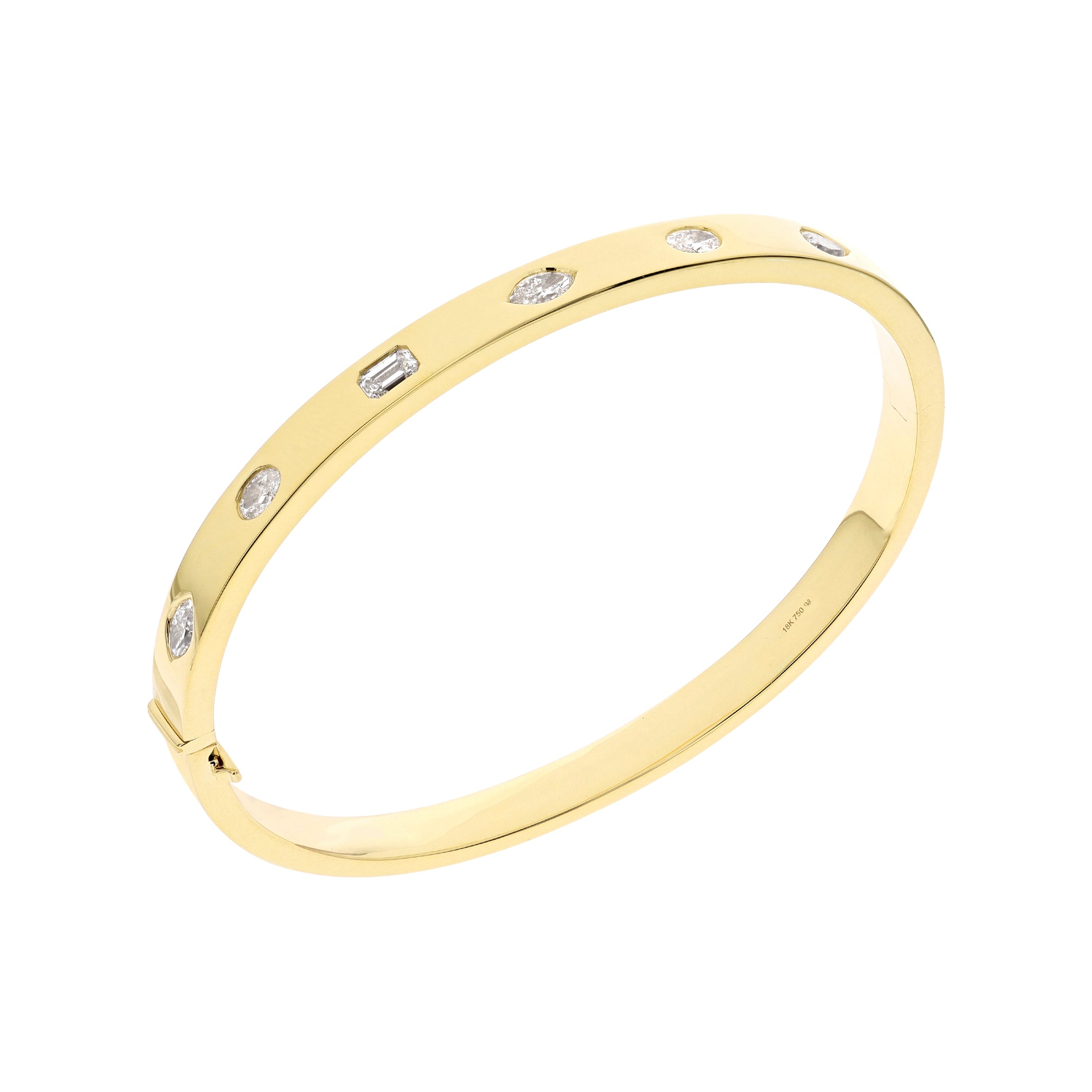 18k Gold And Multi-Shaped Diamond Bangle Bracelet