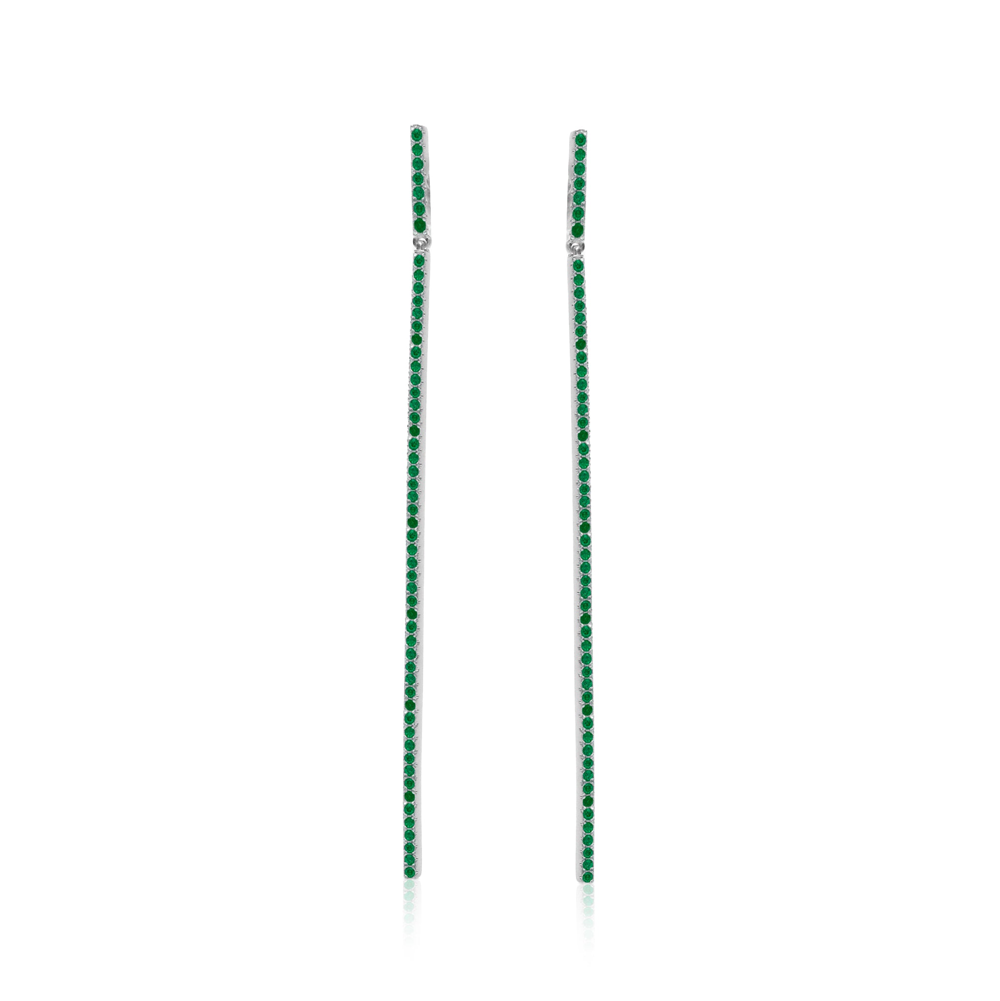 18k Gold And Green Tsavorite Long Stick Earrings