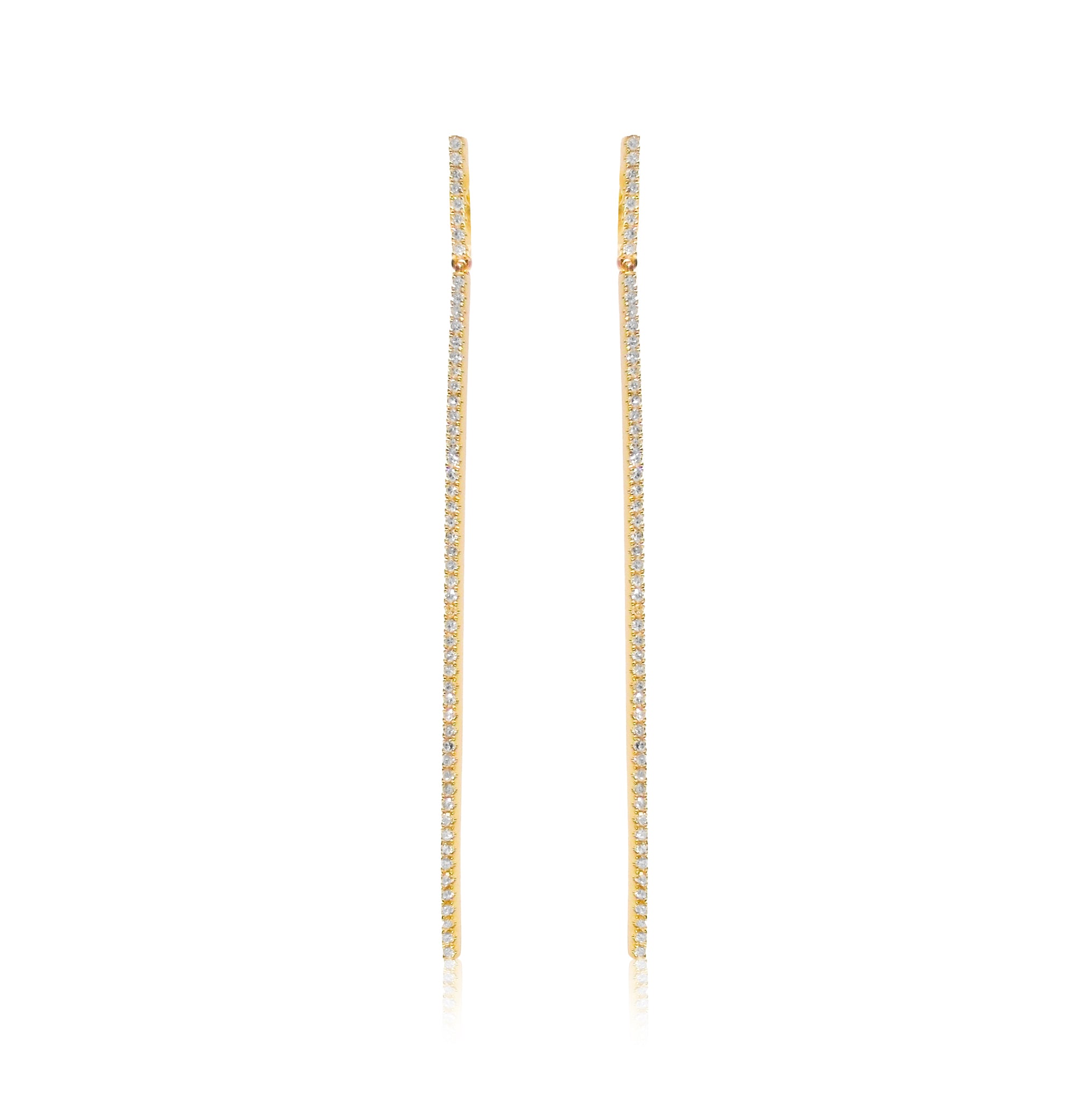 18K Gold Diamond Long Stick Earrings