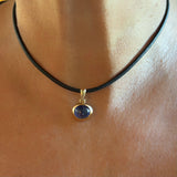 Blue Sapphire Cab Bezel Charm