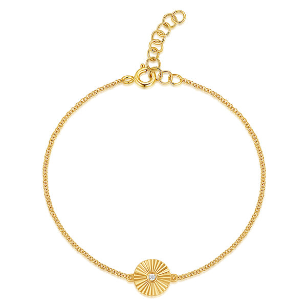 Fluted Gold And Diamond Disc Bracelet