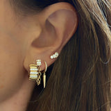 Wide Gold Diamond Fluted Huggie Earrings