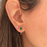 Emerald Cut Emerald With Prong Set Diamond Chain Earring