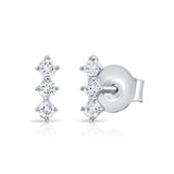 Three Diamond Prong Set Stud Earrings