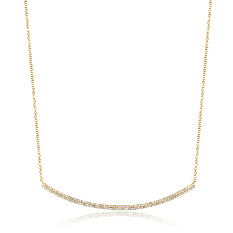 Two Row Pavé Diamond Curved Bar Necklace