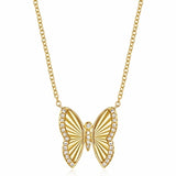 Solid Gold Diamond Fluted Butterfly Necklace