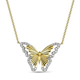 Solid Gold Diamond Butterfly  Necklace