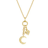 Diamond Moon And Heart Charm Necklace