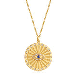 Diamond And Sapphire Evil Eye Disc Necklace