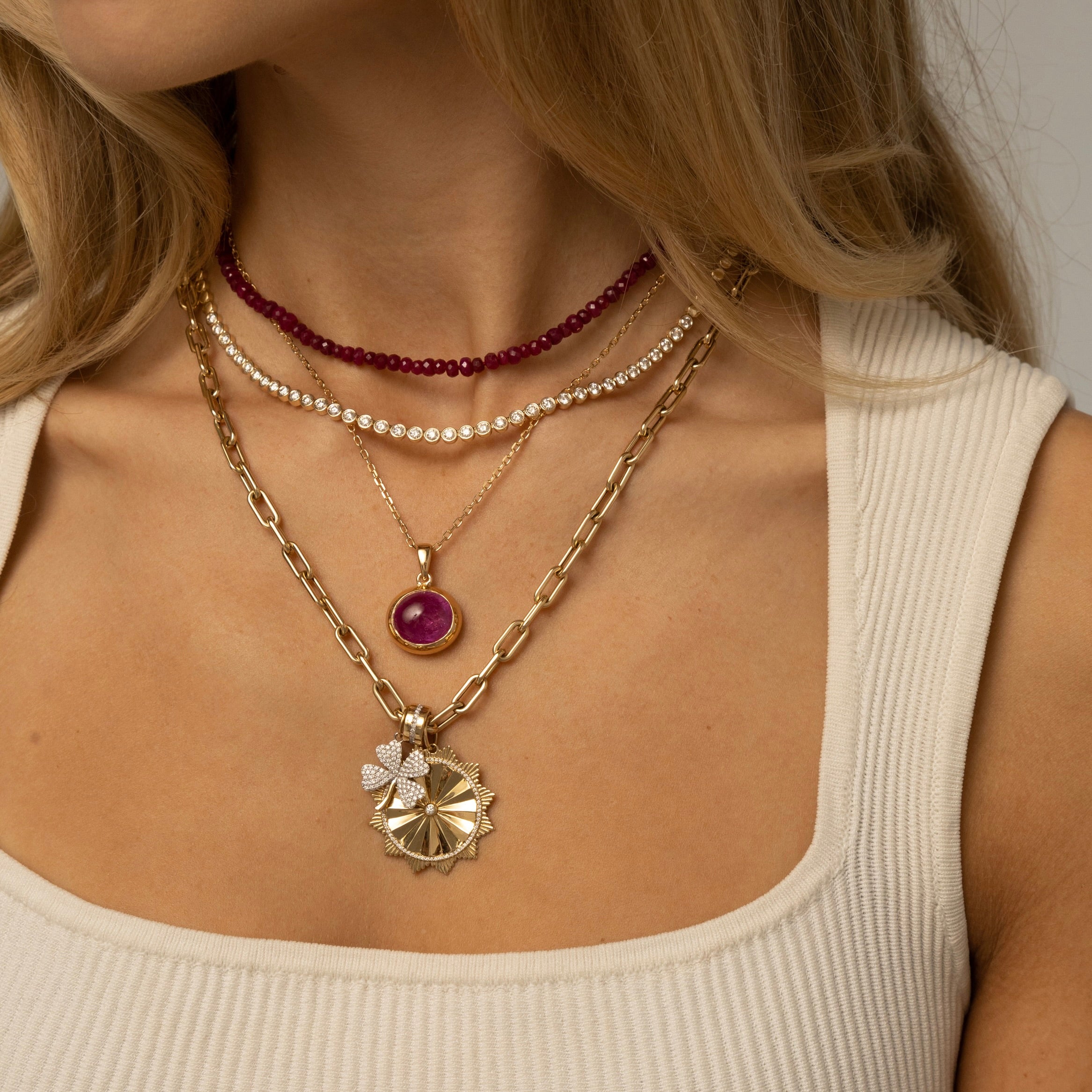 Ruby Cut Faceted Rondelle Bead Choker Necklace