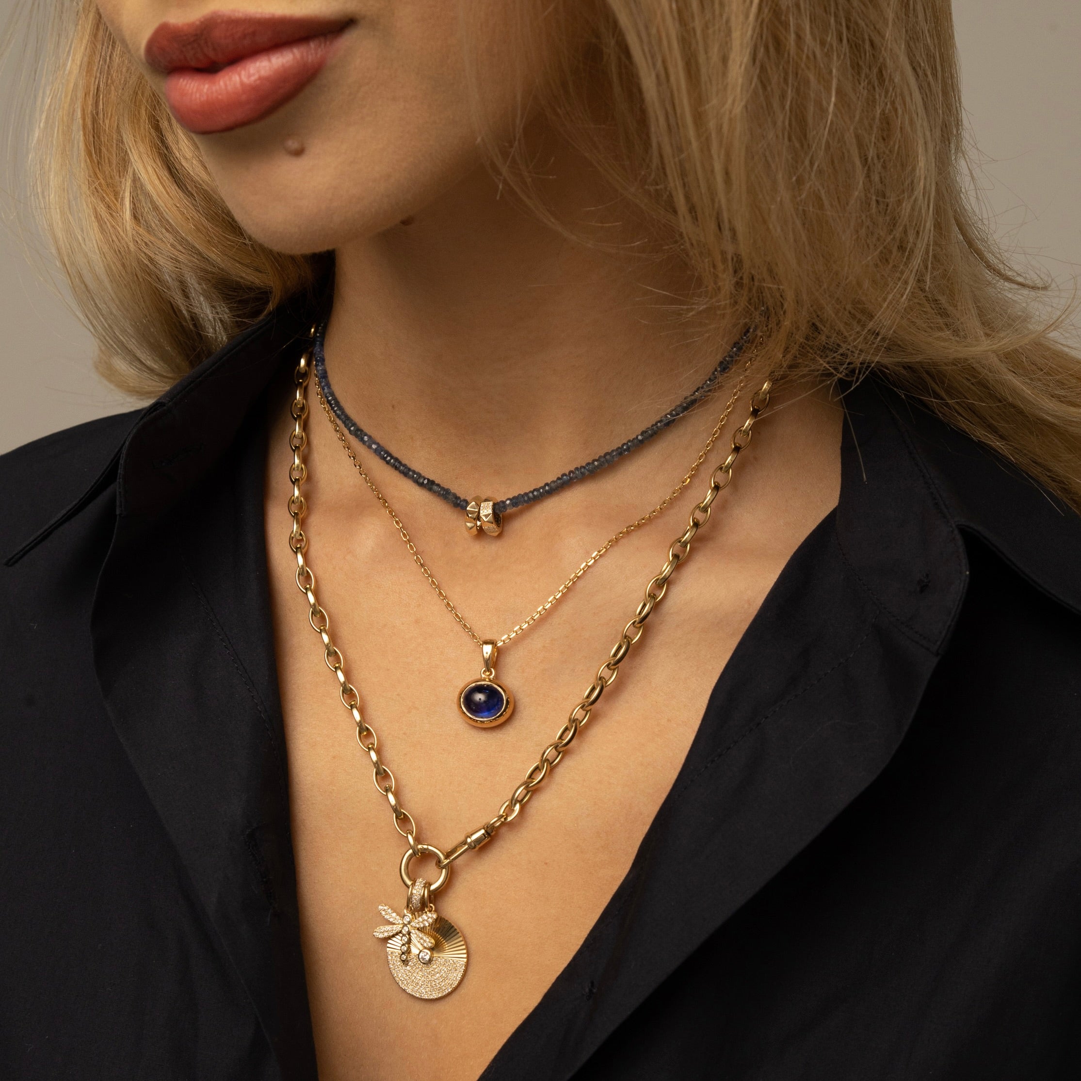 Blue Sapphire Cut Faceted Rondelle Bead Choker Necklace