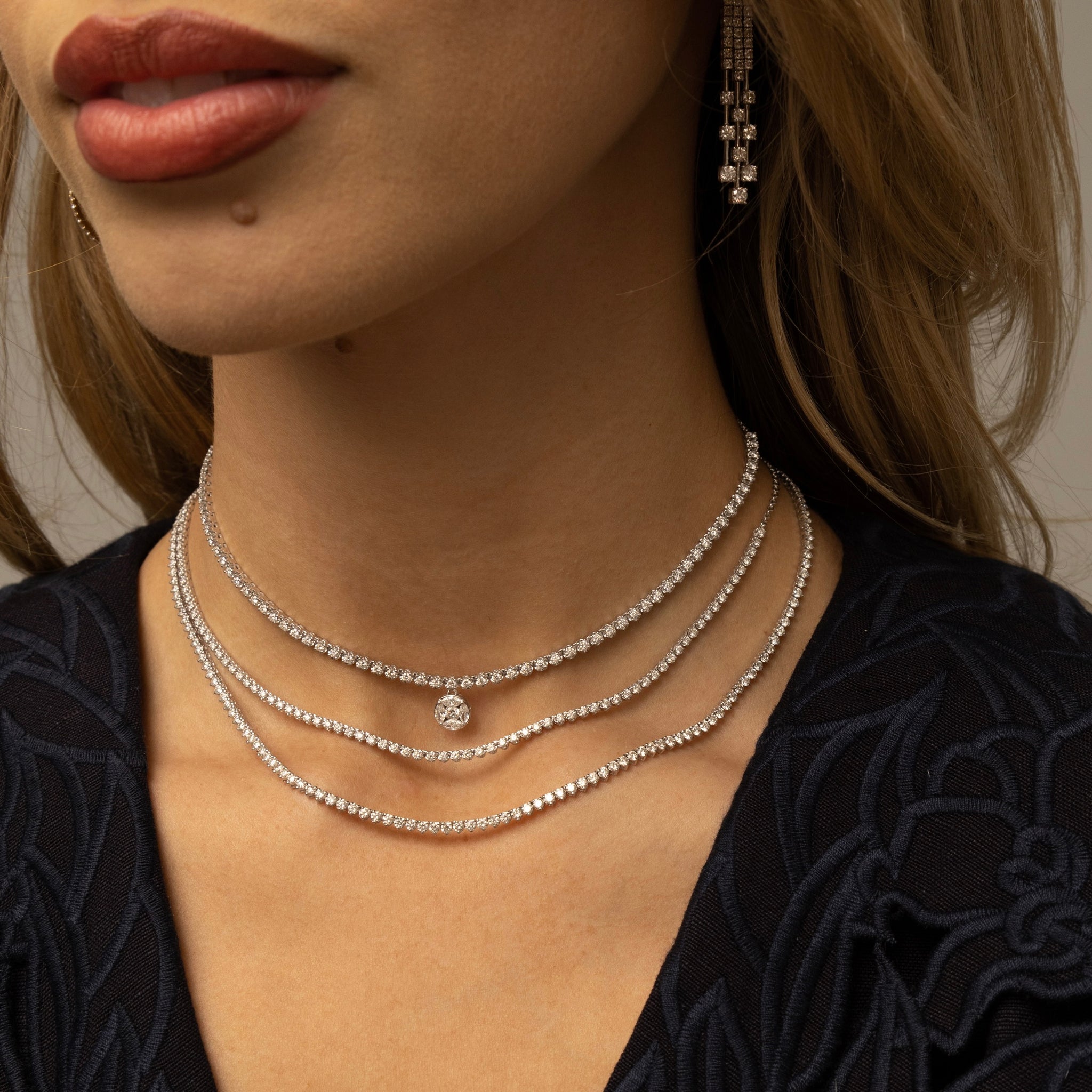 Diamond Crown Prong Tennis Chain Necklace